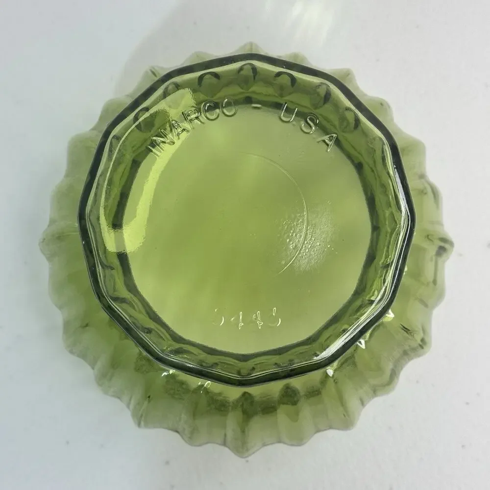 Inarco USA #5443 Olive Green Glass Ribbed Bowl Glass Plant Pot Vase VTG MCM